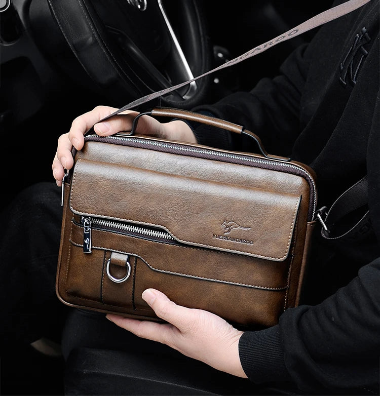 Luxury Kangaroo Brand Messenger Bags Men Leather Casual Crossbody Bag For Men Brown Black Business Shoulder Bag Male Handbags