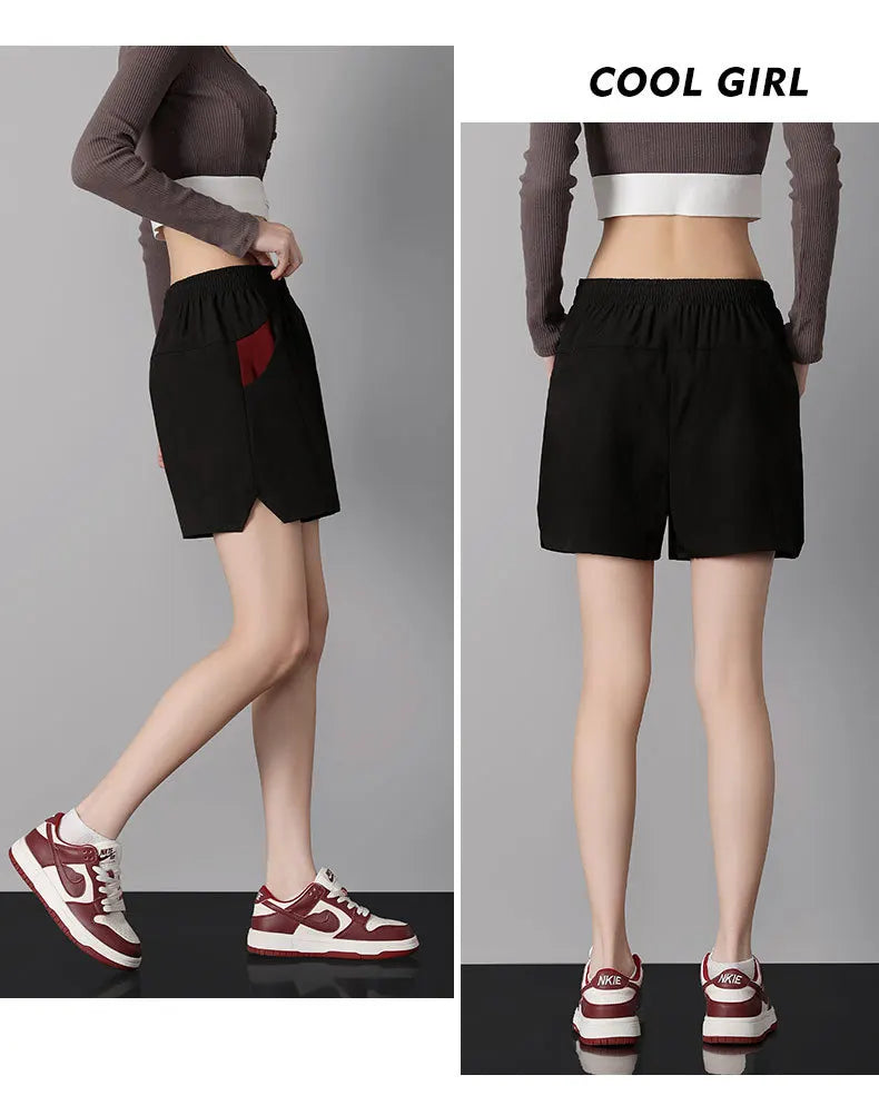 Shorts for Women Summer Fitness Shorts Biker Workout Running Sports Shorts Quick Drying Sportwear with Patchwork Pocket Trousers