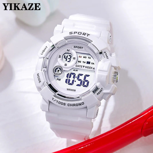 YIKAZE Fashion Sports Watches Men Women Digital Watch Waterproof Luminous Alarm Clock Electronic Wristwatch for Kids Children