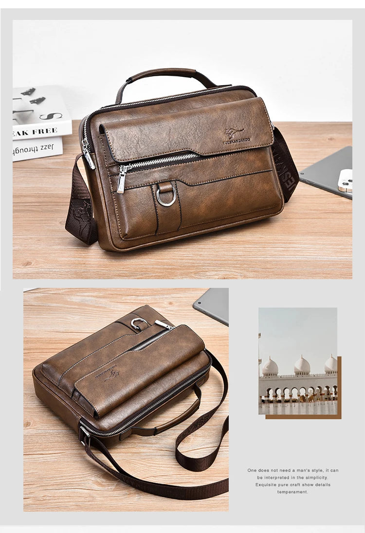 Luxury Kangaroo Brand Messenger Bags Men Leather Casual Crossbody Bag For Men Brown Black Business Shoulder Bag Male Handbags