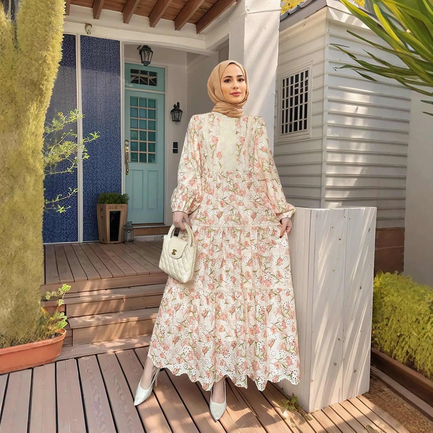 Abaya Elegant Ethnic Print Maxi Dress For Women Spring Autumn 2024 Muslim Jalabiya Dubai Turkey Moroccan Caftan Femme Clothes