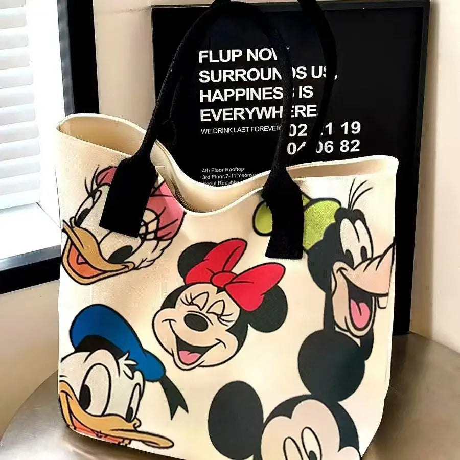 New Disney Minnie Fashion Cartoon Canvas Large Capacity Women's Shoulder Bag Commuting Casual Versatile Tote Crossbody Bag