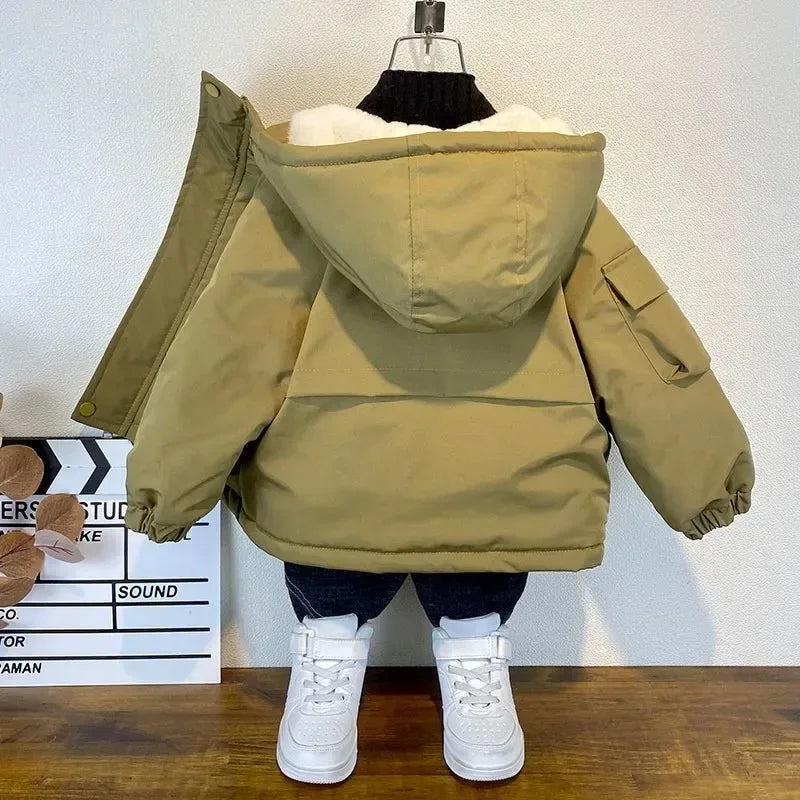 New Winter Down Cotton Jacket Boys Black Hooded Coat Children Outerwear Clothing Teenage 3-8Y Kids Parka Padded Snowsuit