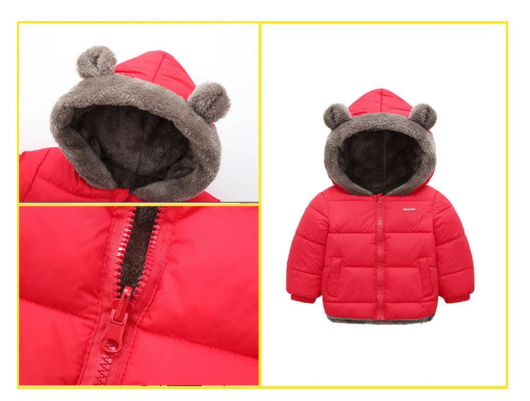 Children Thick Down Jackets Winter Thicken Plush Coats For Boys Girls Solid Color Hooded Jackets 2-6 Years Kids Parka Outerwear