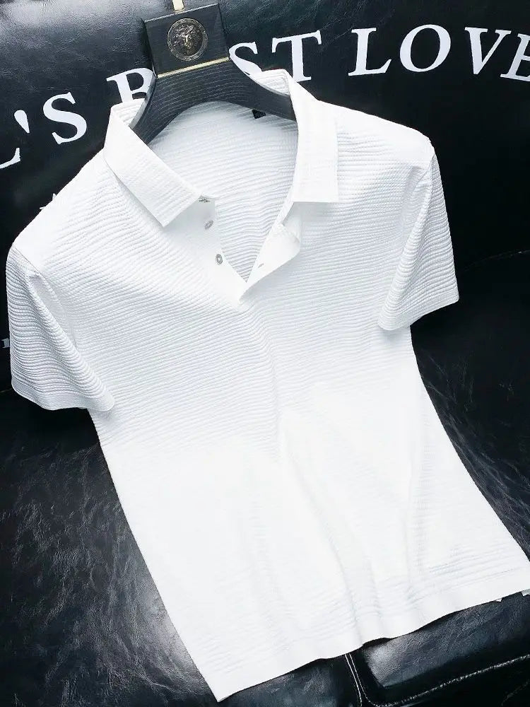 Summer New Luxury Polo T-shirt Men's Business Fashion Loose Button Lapel Breathable Short Sleeved Gentleman T-shirt Men's M-4xl