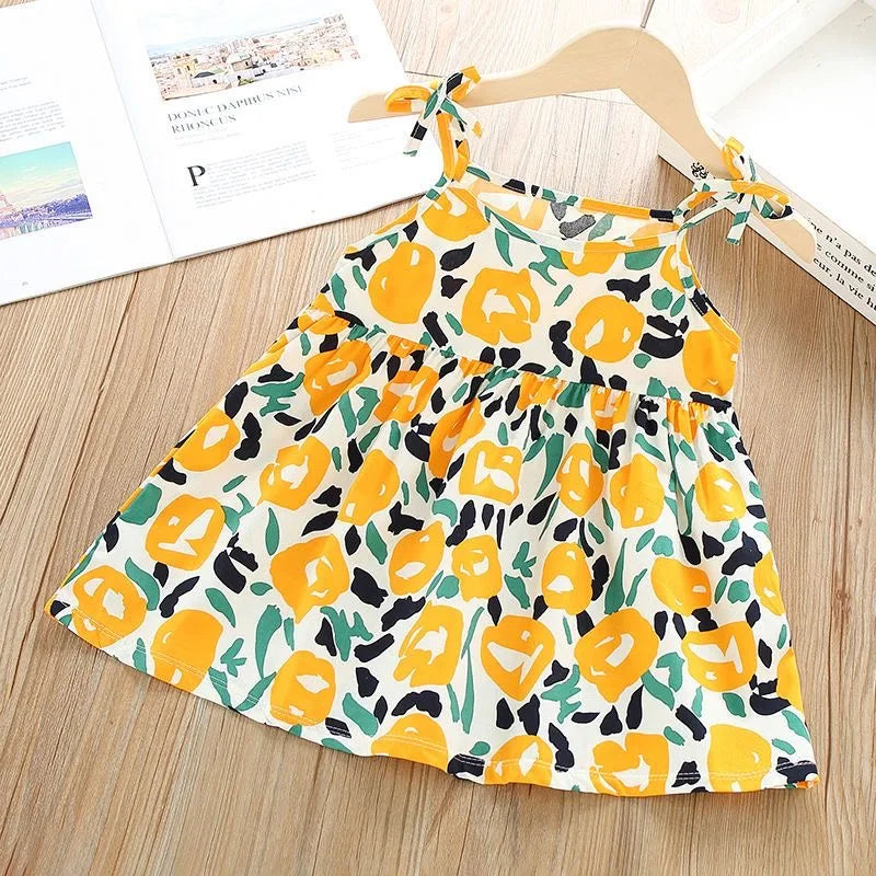 Summer Girls Dress Sleeveless Suspender Children Princess Dress Floral Print CasualDresses for Kids Girl PureCottonventilate