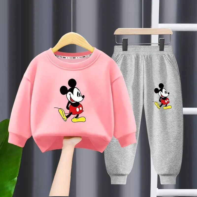 Disney Autumn New Children's Clothing Sets Cute Mickey Print Boys Sweatshirt and Sweatpant Two Piece Suit Girls Tracksuits