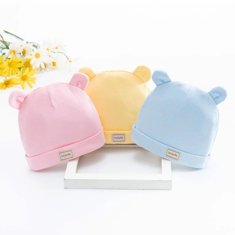 Baby Hat for Newborn Solid Color Cap Kids Bunny Hats Children Soft Cotton Breathable Sweat-Absorbent Boys Girls Baby Stuff