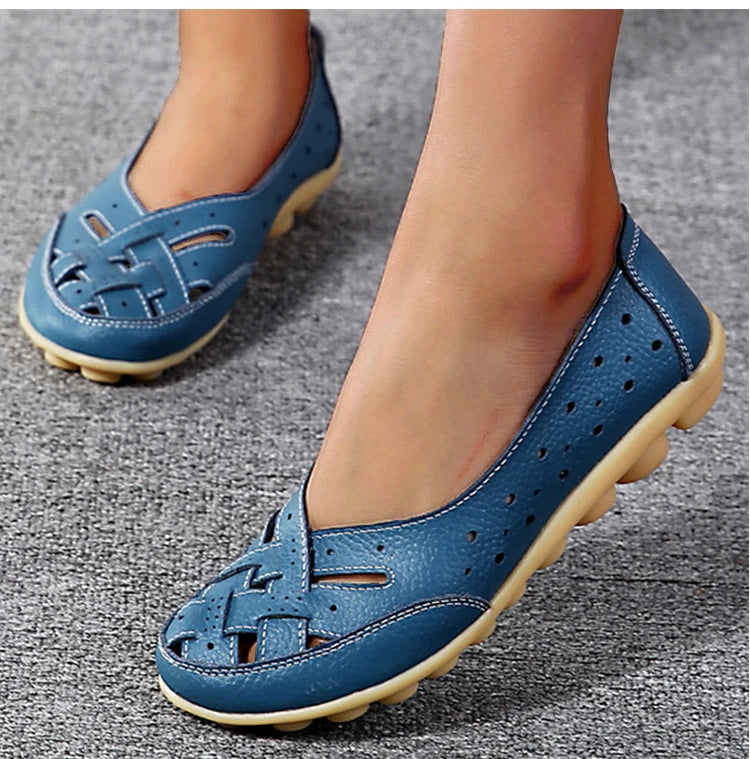 Women Shoes For Summer Flats Soft Leather Shoes Flat Slip On Loafers Women Casual Shoes Breather Moccasins Nursing Zapatos Mujer