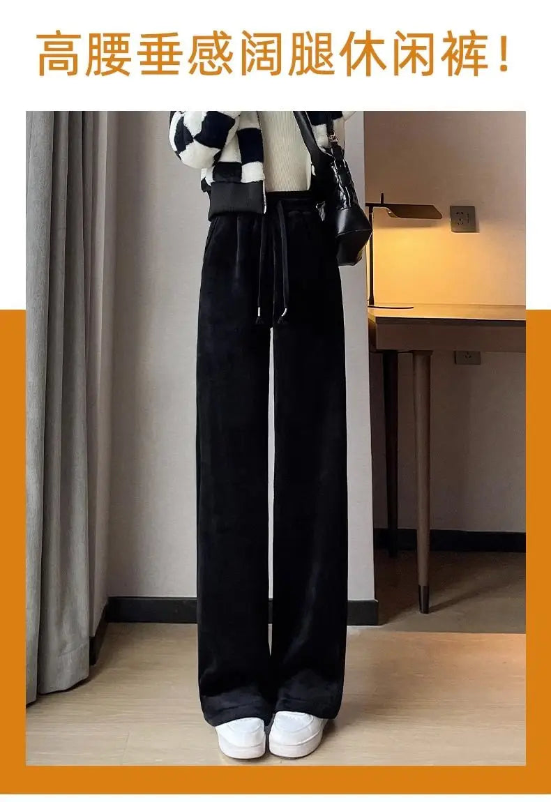 Women Keep Warm Thickened Corduroy Trousers Wide Leg Sweatpants Winter Straight Pant High Waist Warm Loose Simple Lamb Trousers