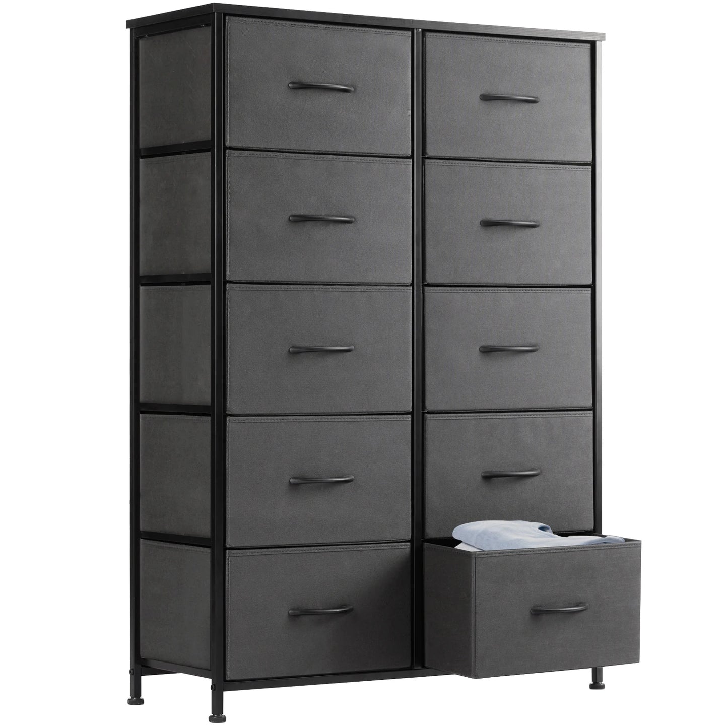 JHK Bedside Table For Bedroom With 10 Fabric Drawers Wardrobe Steel Frame Closet For Storage Cabinet Living Room Of Furniture