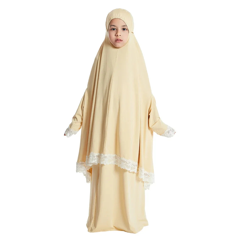 Traditional Muslim Kids Khimar Abaya Dress Islamic Big Hijab Burka Long Skirts Arab Shawls Headscarf Prayer Robe Ethnic Clothing