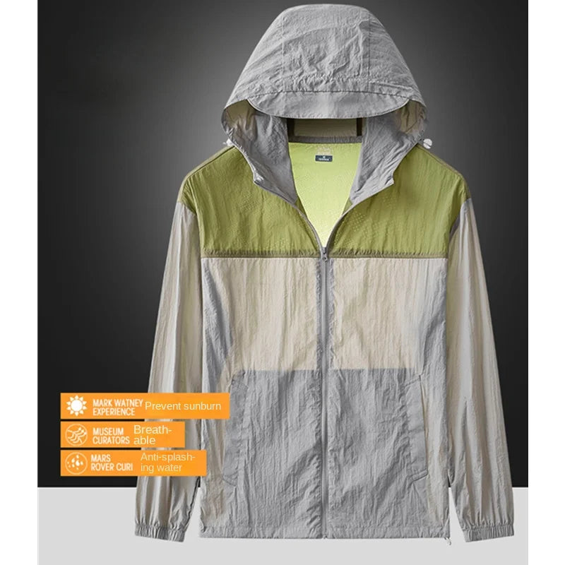 Men Ultrathin Waterproof Sun Protection Clothing Summer Casual Loose Quick-dry Breathable Lightweight Hooded Sports Windbreaker