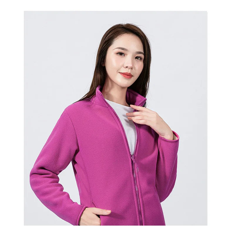 Winter Polar Double-sided Fleece Jackets Women Men Stand Collar Velvet Outdoor with Pocket Cardigan Sweatshirt Lady Flannel Coat