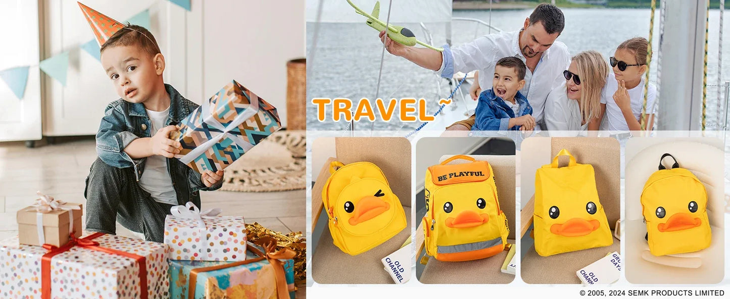 B.Duck Kids Backpack for Boys Girls Preschool Bookbags 3D Cartoon Yellow Duck Daycare Toddler Bags