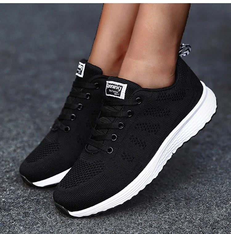 Women's Sneakers 2024 New Fashion Breathable Solid Color Walking Sneakers Women Mesh Fabric Lace Up Shoes Women Female Footwear