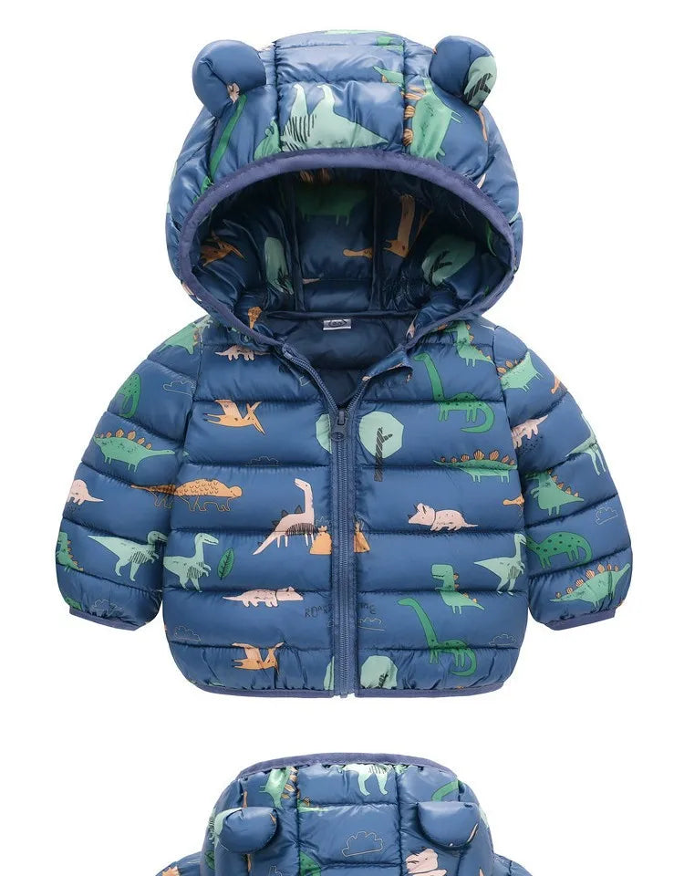 Baby Kids Jacket For Girls Hooded Coats Winter Children Cartoon Print Light Outerwear Infants Girls Boys Jacket Cotton Down Coat