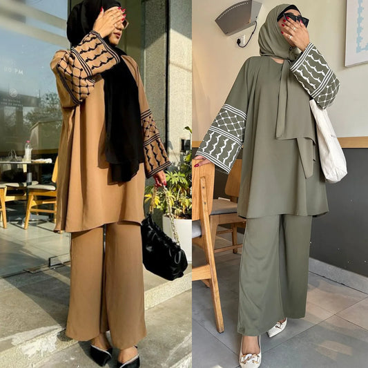 Dubai 2024 Autumn Embroidery Sleeves Tops and Pants Modest Muslim Sets Abayas Women Clothes Robe Caftan Marocain Femme Musulmane