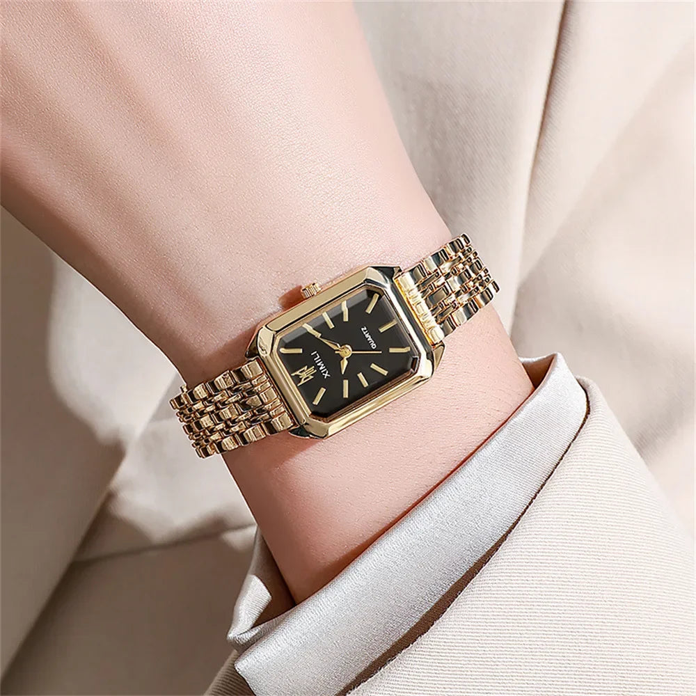 YIKAZE Luxury Women Watch Fashion Stainless Steel Ladies Business Watches Classic Square Quartz Watch Female Student Wristwatch