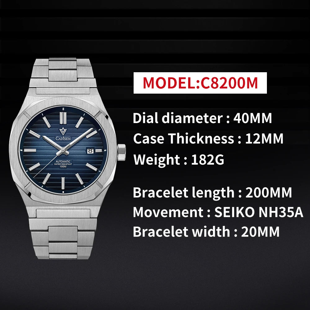 CADISEN Diver Watch Retro Luxury Sapphire NH35A German Designer Men Automatic Mechanical Watches 10Bar Waterproof Luminous