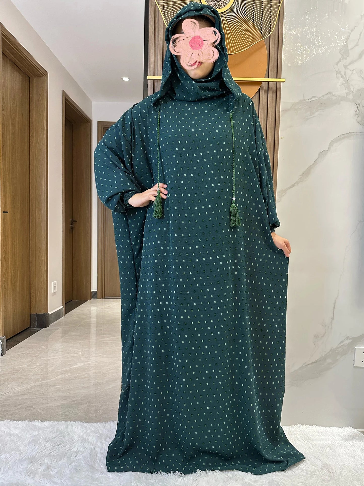 New Ramadan Muslim Two Hats Abaya Dubai Turkey Islam Prayer Clothes Solid Cotton Fabric Dresses Islam Women Dress Kaftan