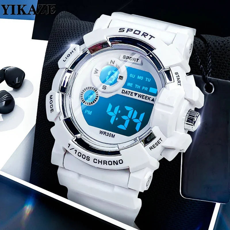 YIKAZE Fashion Sports Watches Men Women Digital Watch Waterproof Luminous Alarm Clock Electronic Wristwatch for Kids Children