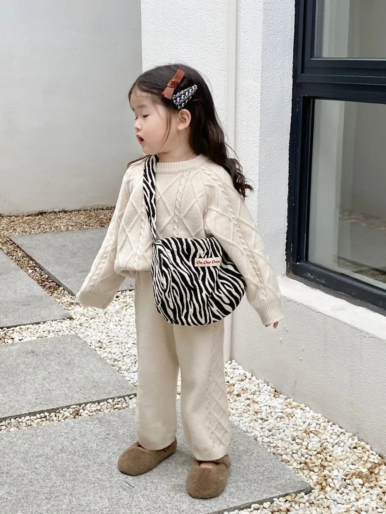 Girls Clothes Suit Korean Style Autumn Winter New Vintage Twisted Flower Knitted Set Baby Warm Sweater Casual Two Piece Set