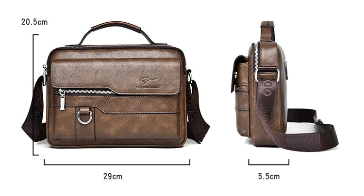 Luxury Kangaroo Brand Messenger Bags Men Leather Casual Crossbody Bag For Men Brown Black Business Shoulder Bag Male Handbags