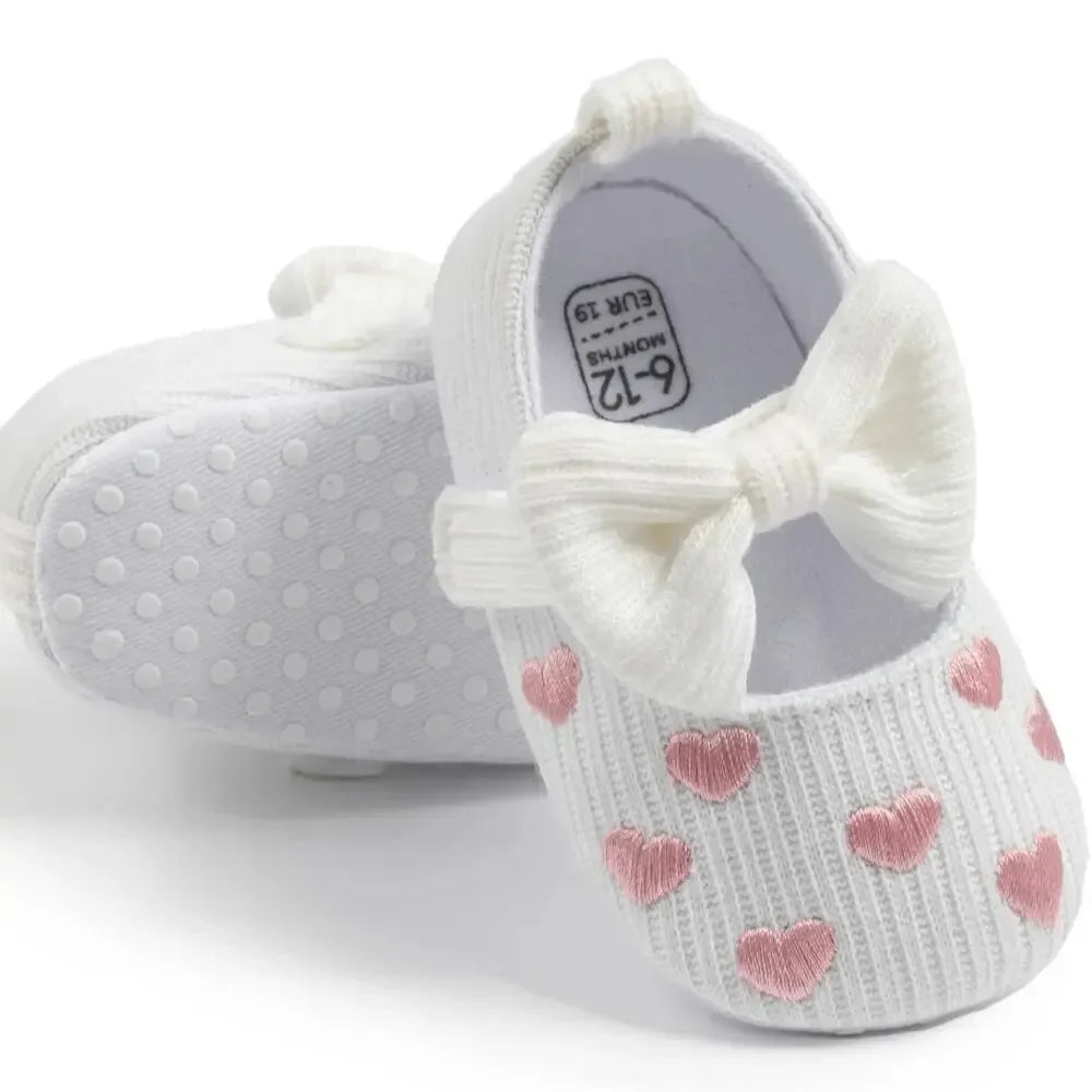 Meckior Spring Autumn Cotton Sole Baby Girl Shoes Newborn Toddler Bow Love First Walkers Anti-slip Baby Casual Shoes Moccasins