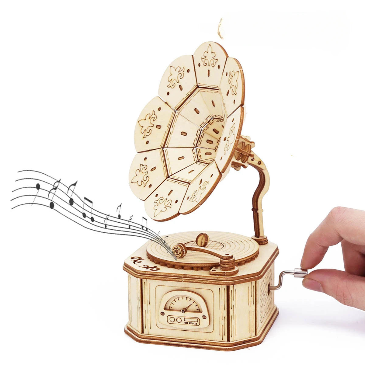 3D Wooden Gramophone Music Box Puzzles Kits for Teen Adults Construction Models Set Toys DIY Assembling Machnical Christmas Gift