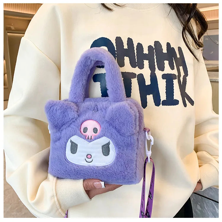 Sanrio Bag Kawaii Kuromi Cinnamoroll My Melody Cartoon Anime Plush Handbag Cosmetic Bag Travel Storage Bag Women Girl Gifts