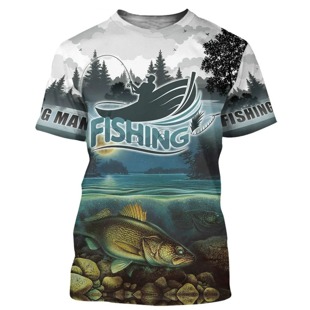 2024 New Men's T-Shirts Short Sleeve Tops Summer Clothing Fishing Graphic Shirts Men Dress Streetwear O-Neck Pullovers 5XL Tee