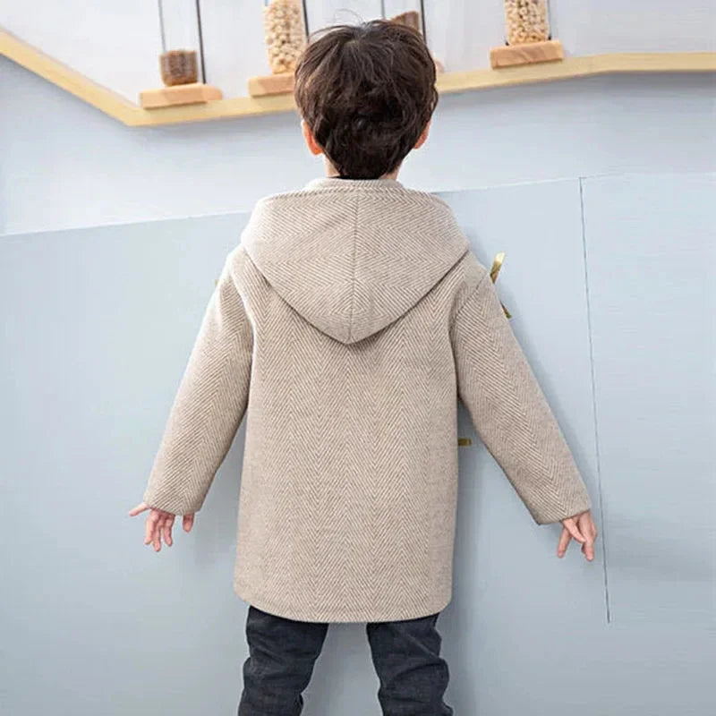 Winter Woolen Jacket For Boy New 2024 Korean Version Fashion Thickening Handsome Mid-Length Keep Warm Casual Children's Clothing