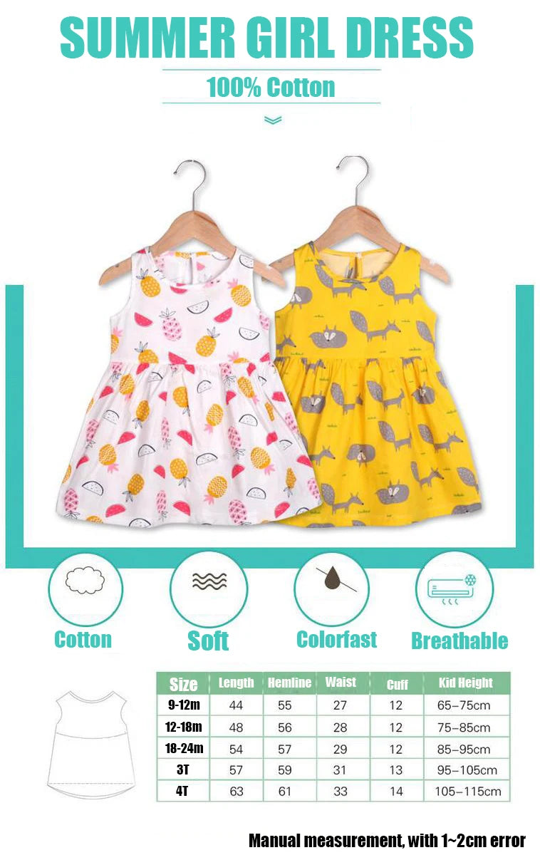 Girl Dress Cotton Summer Kids Clothes Girls Children Flower Dresses Sleeveless Princess Party Outfit Children's Clothing