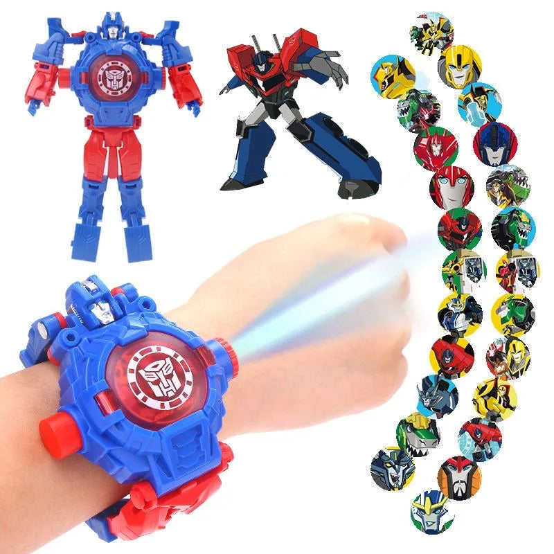 Disney 24 Projection Patterns Spiderman Children Watches for Boy Deformation Robot Projection Electronic Clock Kids Christmas