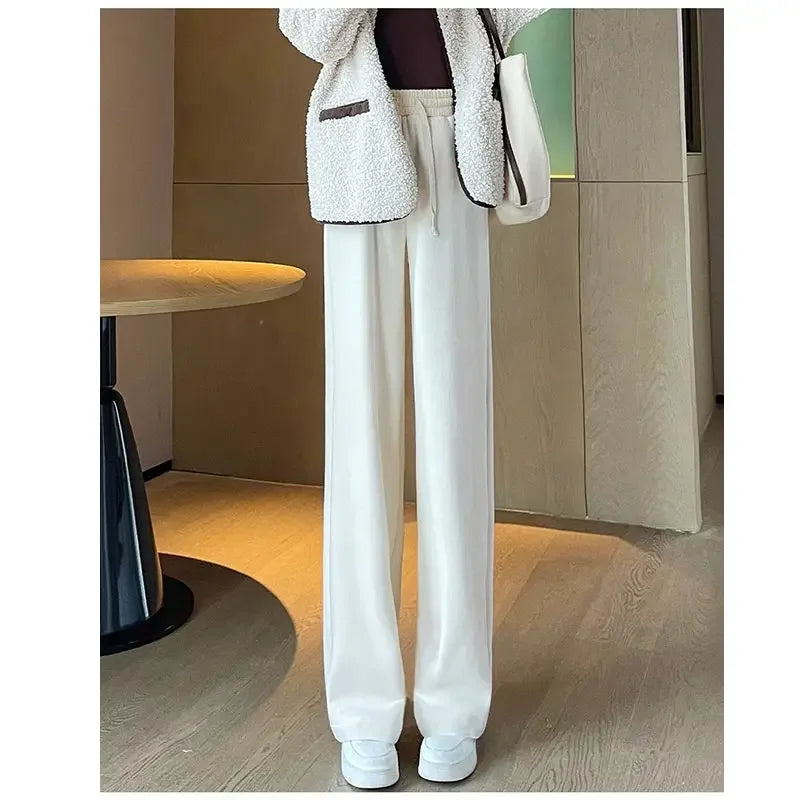 Women Keep Warm Thickened Corduroy Trousers Wide Leg Sweatpants Winter Straight Pant High Waist Warm Loose Simple Lamb Trousers