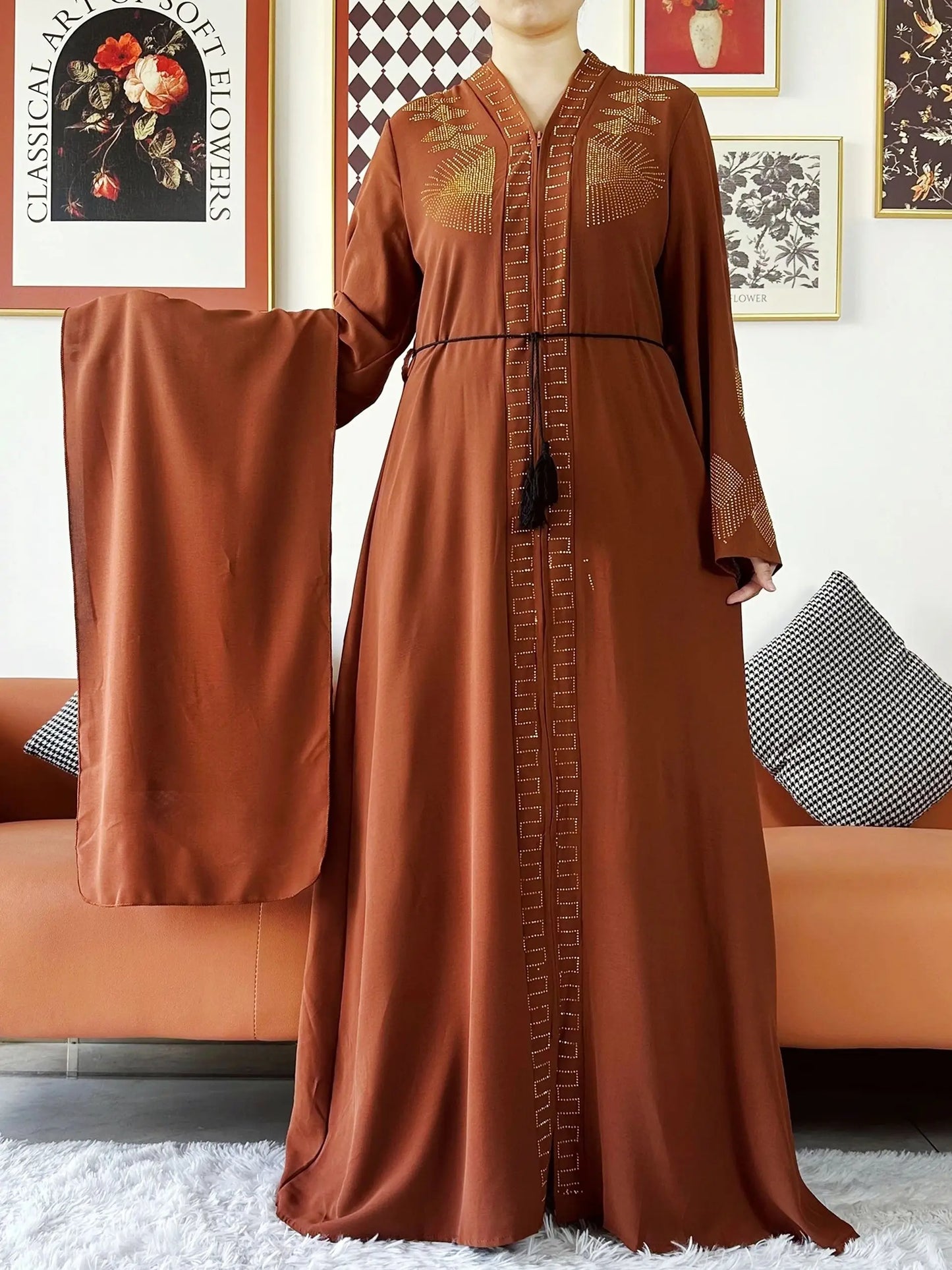 New Women Elegant Dress Chiffon Open Abaya with Zipper Muslim Women Dress Islamic Clothing Cardigan Abaya Women Muslim Dress