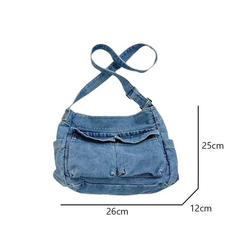 Denim Vintage Messenger Bag for Women Tote Handbag Fashion Jeans Crossbody Shoulder Bag Large Capacity Causal Ladies Satchel Bag