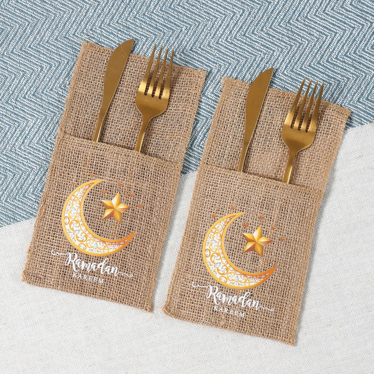 EID Mubarak Decoration Burlap Cutlery Bags Ramadan Decor 2025 Cutlery Bag Ramadan Kareem Islamic Muslim Party Eid Al Adha Gifts