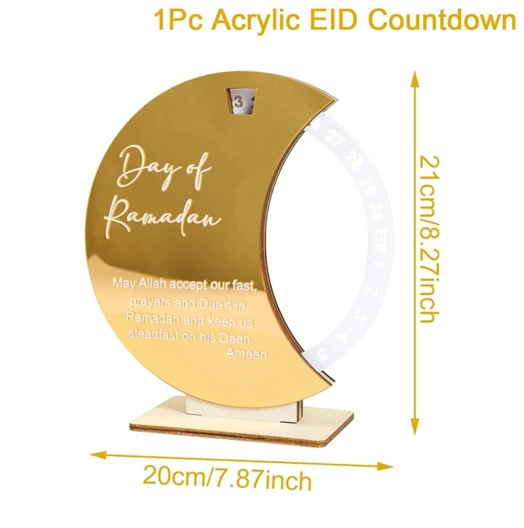 Acrylic Ramadan Countdown Calendar EID Mubarak Ornament Ramadan Decorations for Home Muslim Islamic Festival Party Supplies 2024