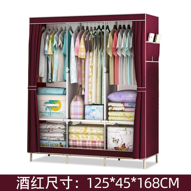 Reinforced Simple Cloth Wardrobe Storage Wardrobe Dust Proof Wardrobe Dormitory Steel Frame Reinforcement Combination Simple