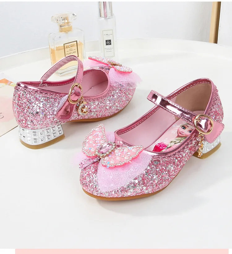 Disney Girls' Princess  Sandals Shoes Children's Shoes Elsa Children's Shoes Girls Fashion Baby Pink Blue High Heel Shoes Size