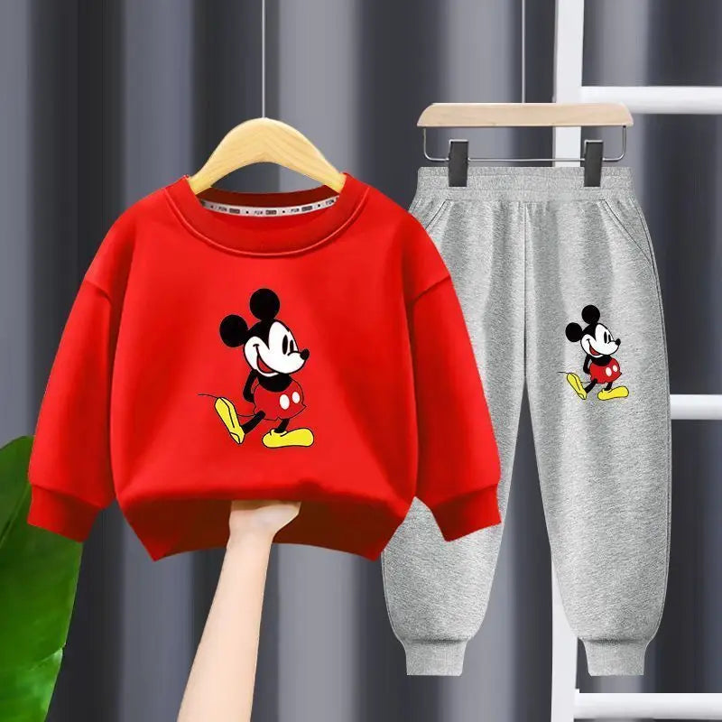 Disney Autumn New Children's Clothing Sets Cute Mickey Print Boys Sweatshirt and Sweatpant Two Piece Suit Girls Tracksuits