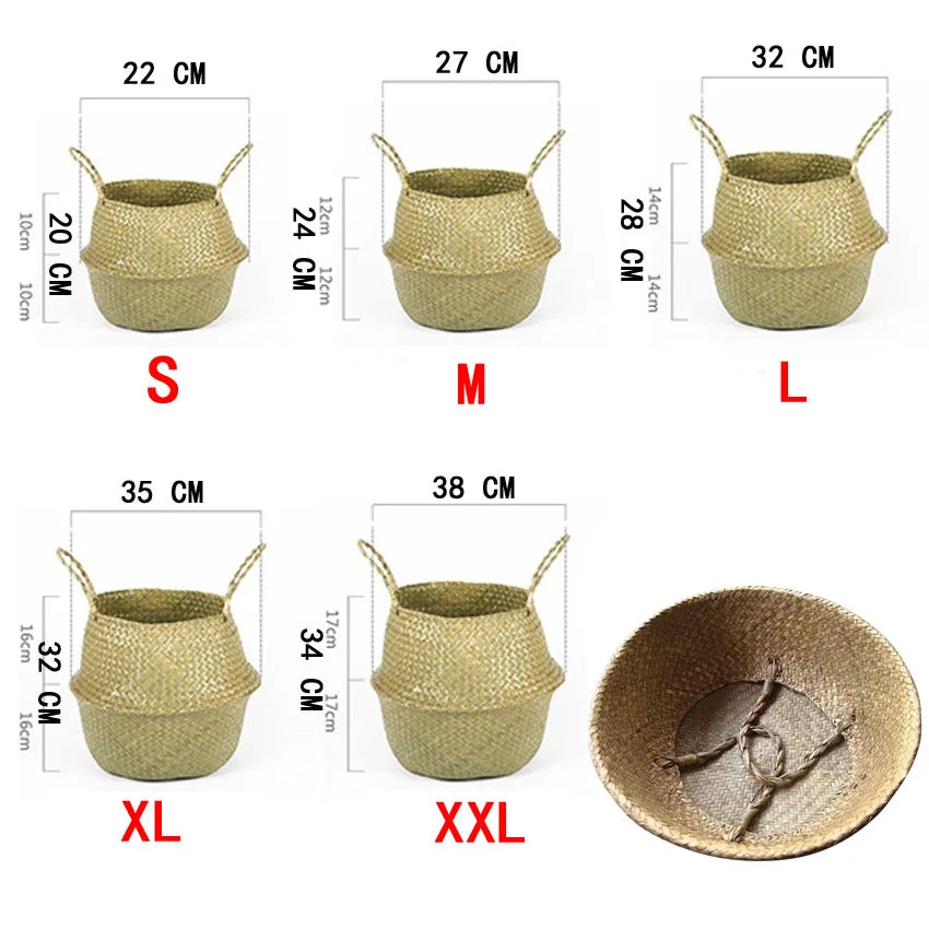 Storage Baskets Straw Wicker Rattan Hanging Flowerpot Seagrass Folding Laundry Baskets Garden Plant Basket Home Decor Pastoral