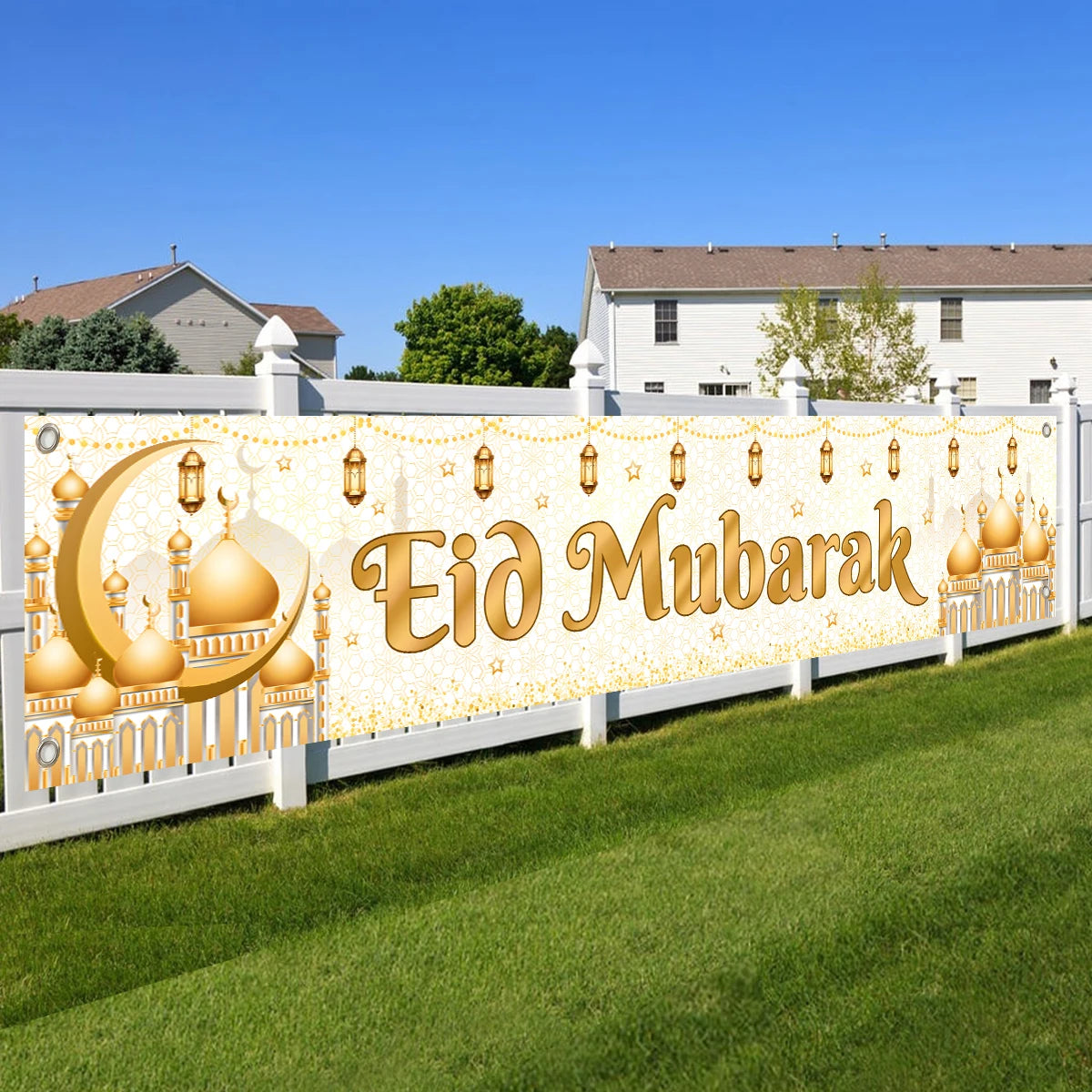 Eid Mubarak Outdoor Banner Flag Ramadan Decoration For Home 2024 Islamic Muslim Party Decor Gifts Ramadan Kareem Eid Al-Adha