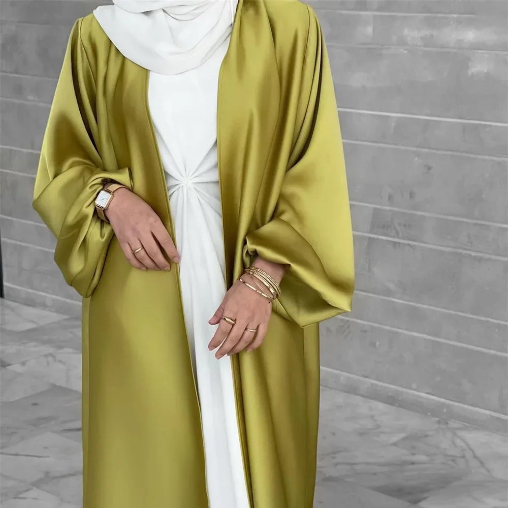 Eid Open Abaya Dubai Muslim Hijab Dress Bubble Sleeve Summer Turkey Abayas for Women Islamic Clothing Kimono Femme Musulmane