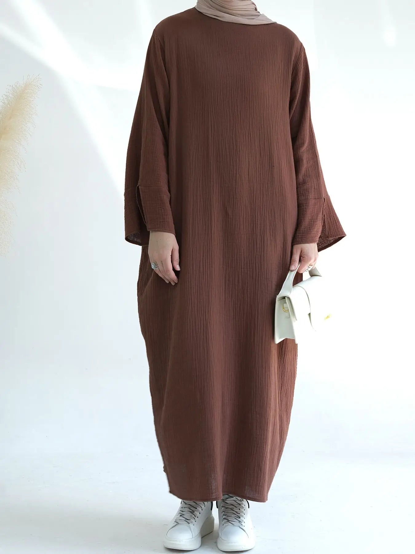 Simple 100% Cotton Plain Abaya Turkey Modest Dress Islamic Women Casual Dresses Traditional Muslim Clothing