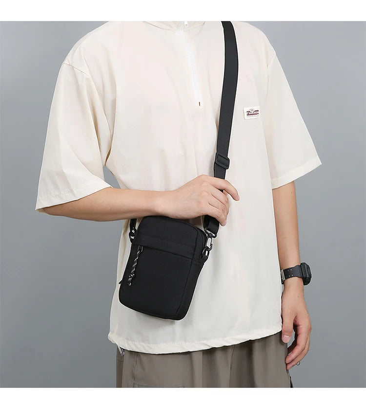 Messenger Sling Bags For Men Casual Canvas Small Zipper Crossbody Pouch Simple Small Crossbody Shoulder Bag Mini Men Phone Bag