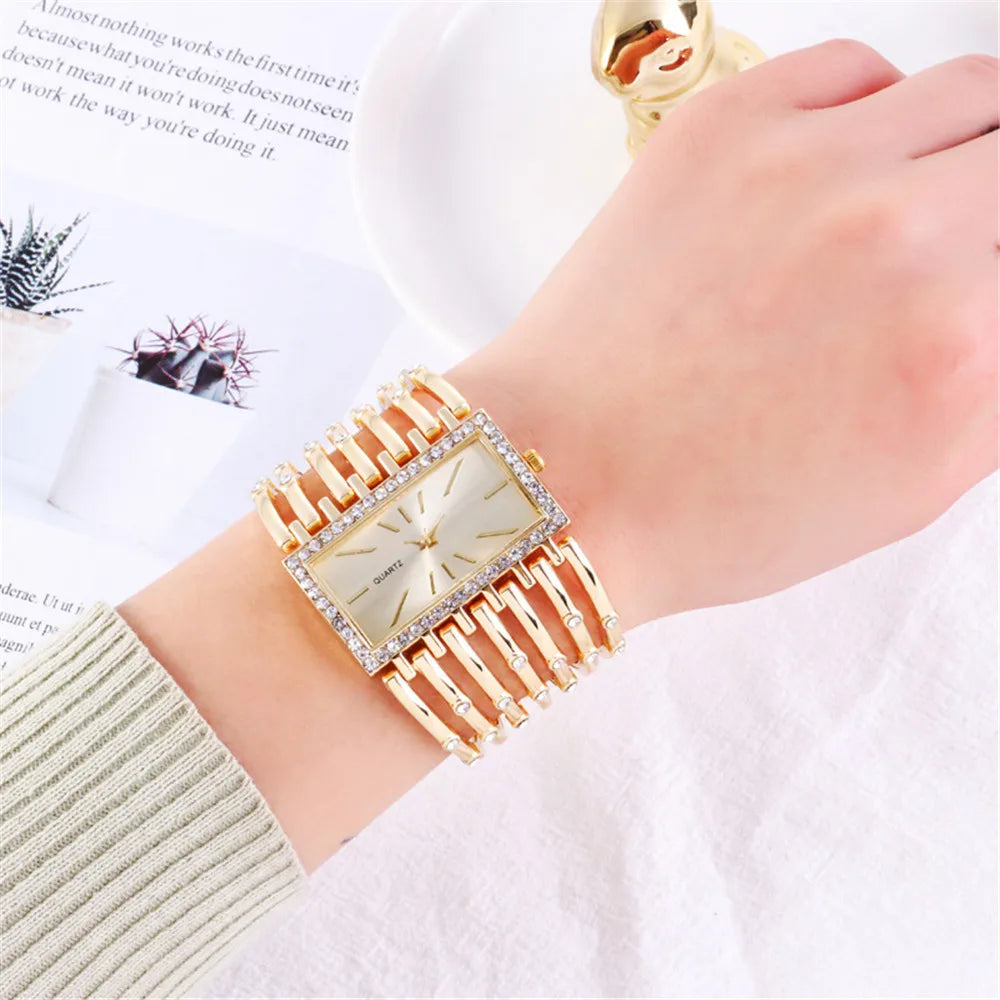 UTHAI Women Fashion Quartz Watches Lady's Stainless Steel Bracelet Watches Casual Hollow Clock Girl Wristwatch Jewelry