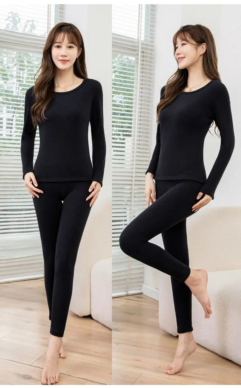 Thermal Underwear Women Suit  Thicken Lamb Fleece High Elastic High Waist Long Johns Bottoming Two Piece Sets Thermos Clothing